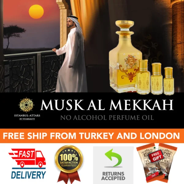 Musk Al Mekkah Musk Aswad Tahara Ottoman Oud Perfume Oil NO ALCOHOL Floral Halal Fragrance Body